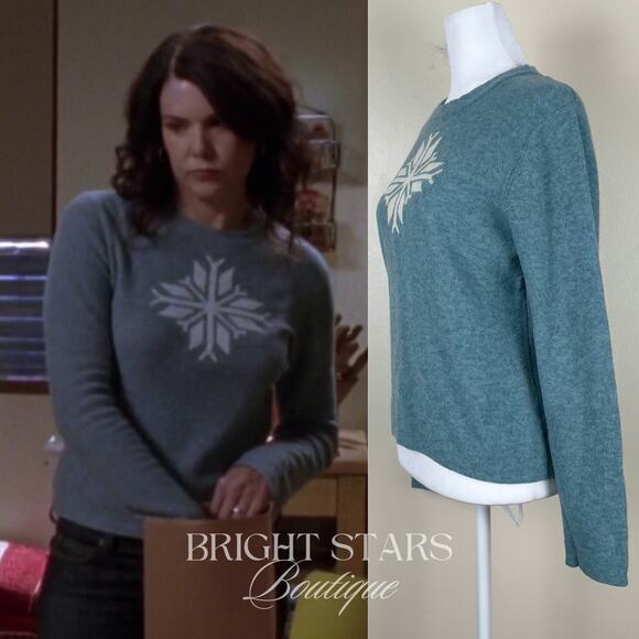 Rare Snowflake Wool Blend Sweater ASO Lorelai Gilmore Girls Blue Cream Knit - Picture 2 of 11